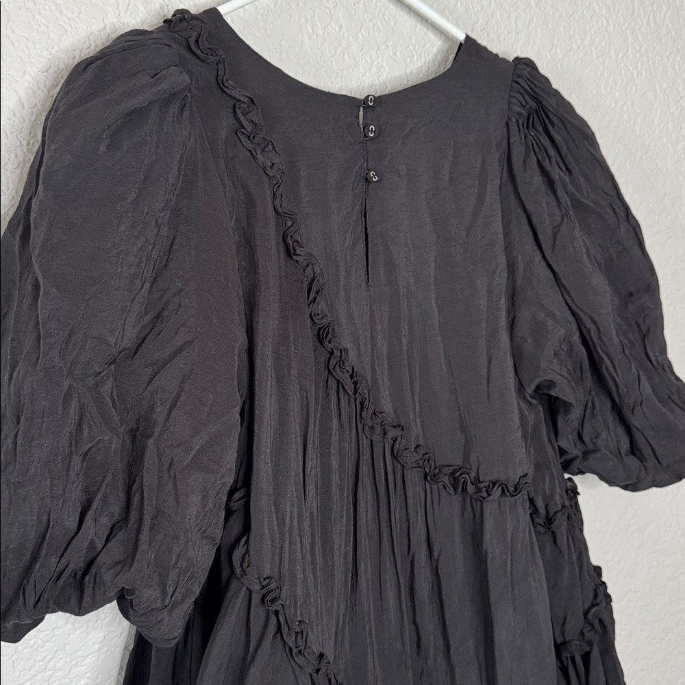 Sofie the Label Izzy Asymmetrical Mini Dress Black Small Puff Sleeve - Picture 5 of 8